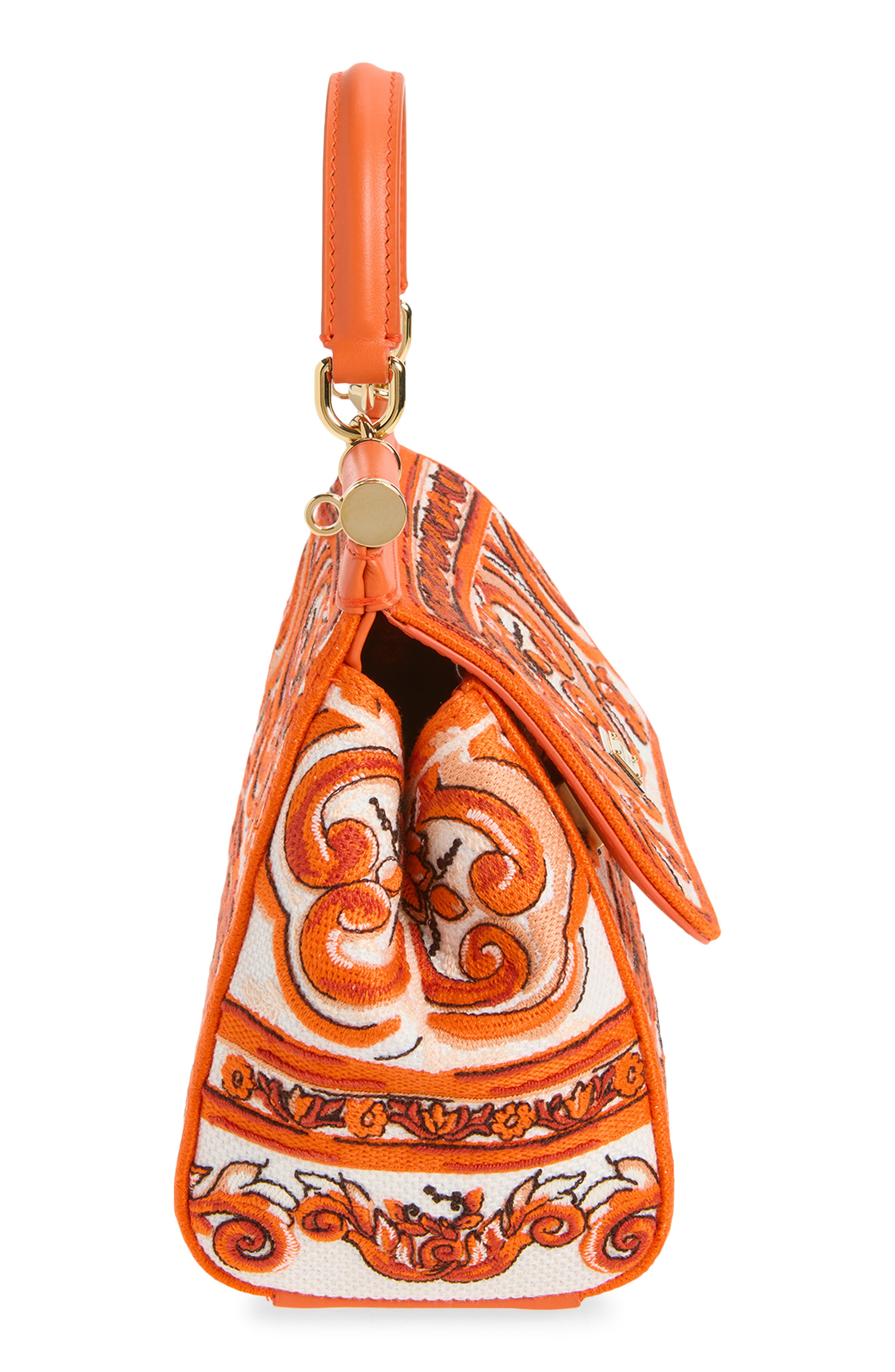 Dolce&Gabbana Small Sicily Majolica Embroidered Top Handle Bag, Alternate, color, 81166 Orange