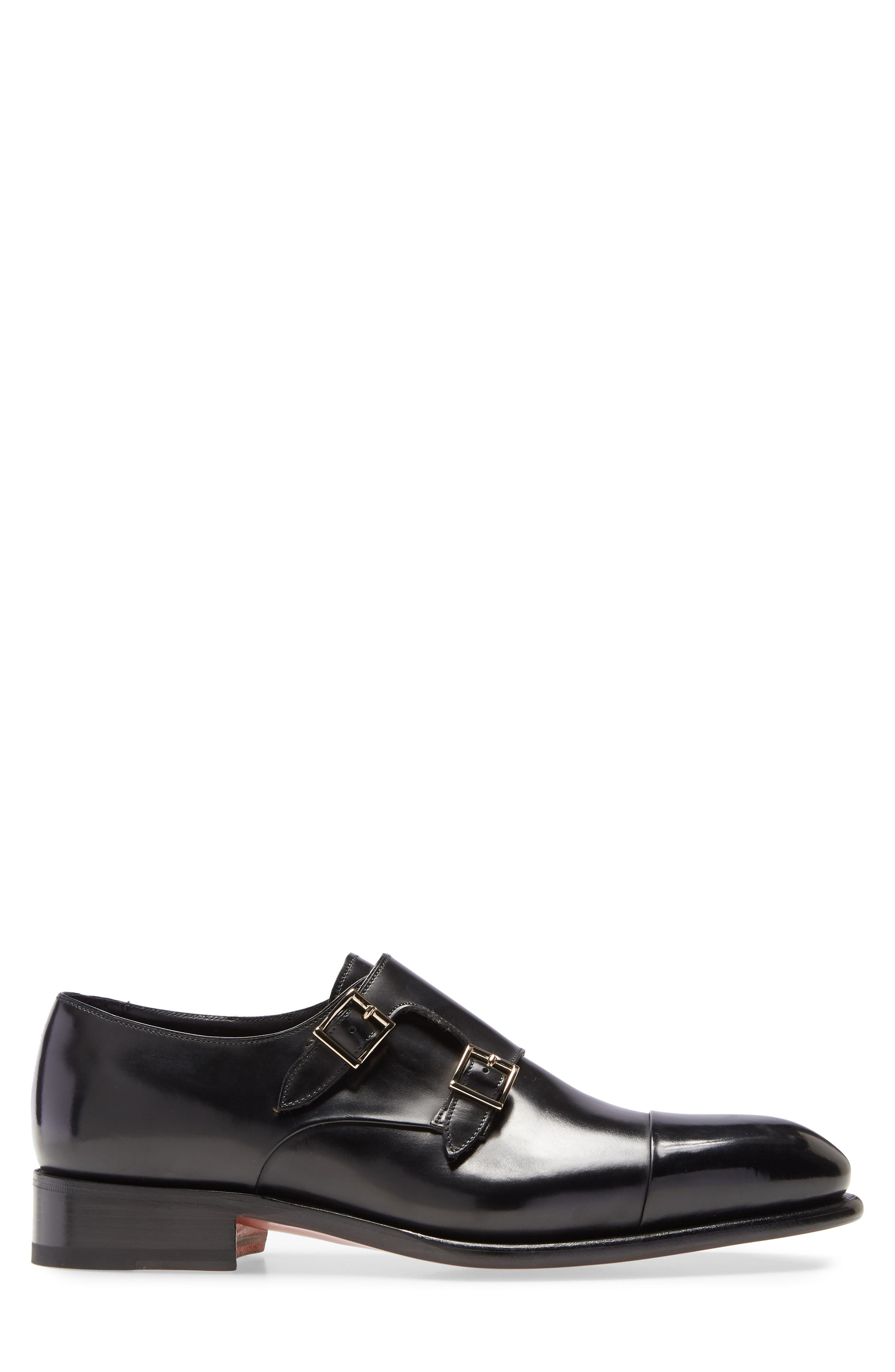 Santoni IRA Double Monk Strap Shoe, Alternate, color, Black