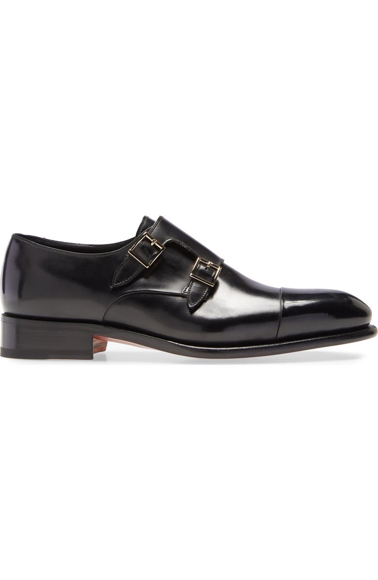 Santoni IRA Double Monk Strap Shoe, Alternate, color, Black