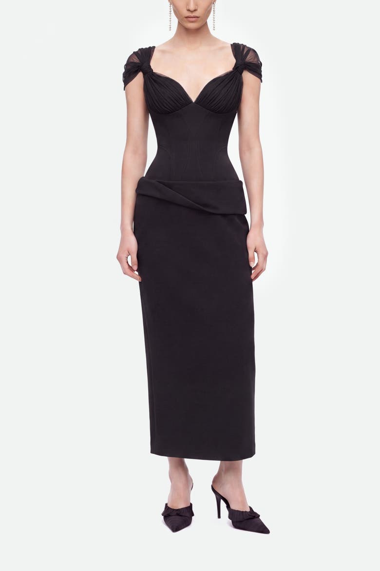 peplum bodycon dress Nocturne Boned Sweetheart Midi (Women) Sexy Black Satin Fitted Cotton Colors:Coral 746 Maine Athena Will the peplum hem