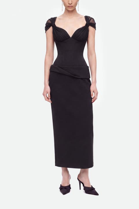 Boned Sweetheart Peplum Midi Dress