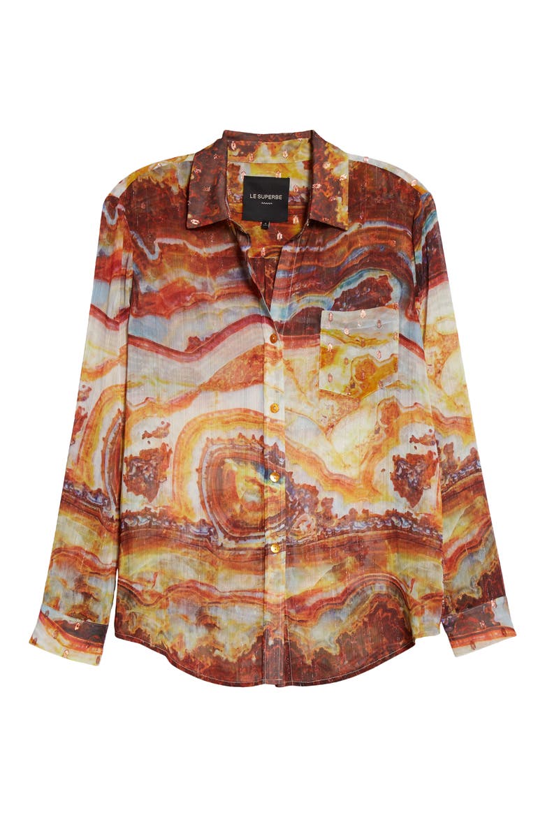 Future Ex-Boyfriend Metallic Silk Button-Up Shirt, Alternate, color, SLICED AGATE SOLAR TOPAZ