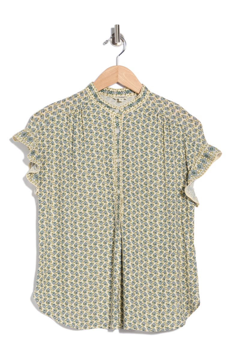 Flutter Sleeve Top, Alternate, color, IVORY/ TEAL CUTIE FLORAL
