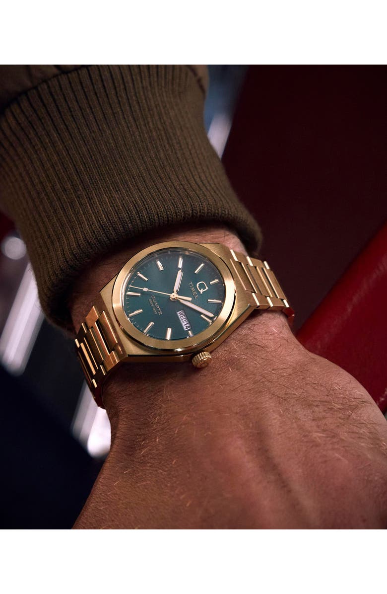 Timex<sup>®</sup> Q Continental Green Dial Bracelet Watch, 39mm, Alternate, color, Gold