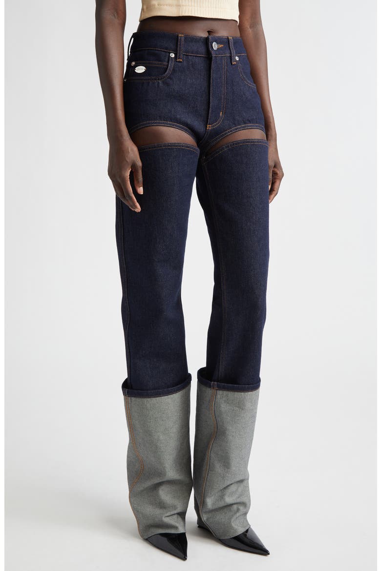 Cutout Cuffed Jeans, Main, color, INDIGO