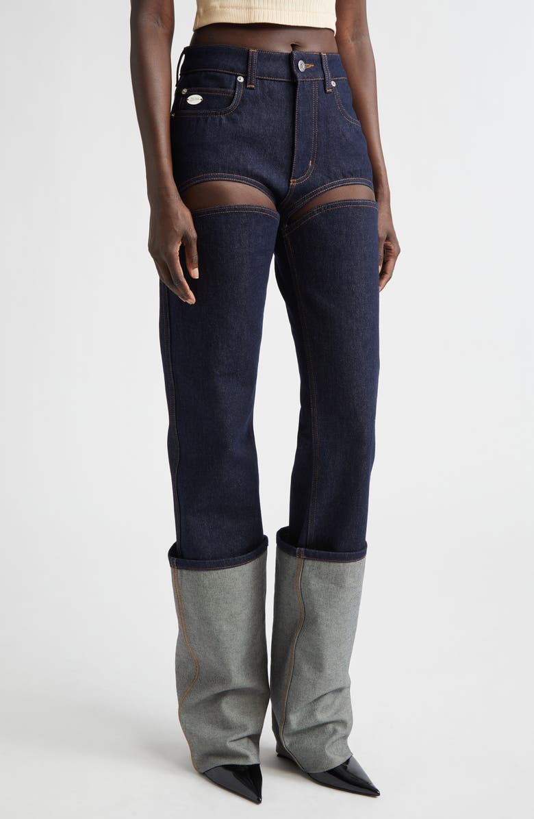 Jean Paul Gaultier Cutout Cuffed Jeans, Main, color, Indigo