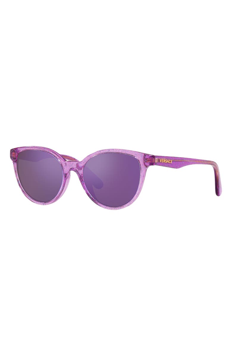 Versace Kids' Phantos 46mm Small Round Sunglasses, Alternate, color, Lilac Glitter / Grey Violet