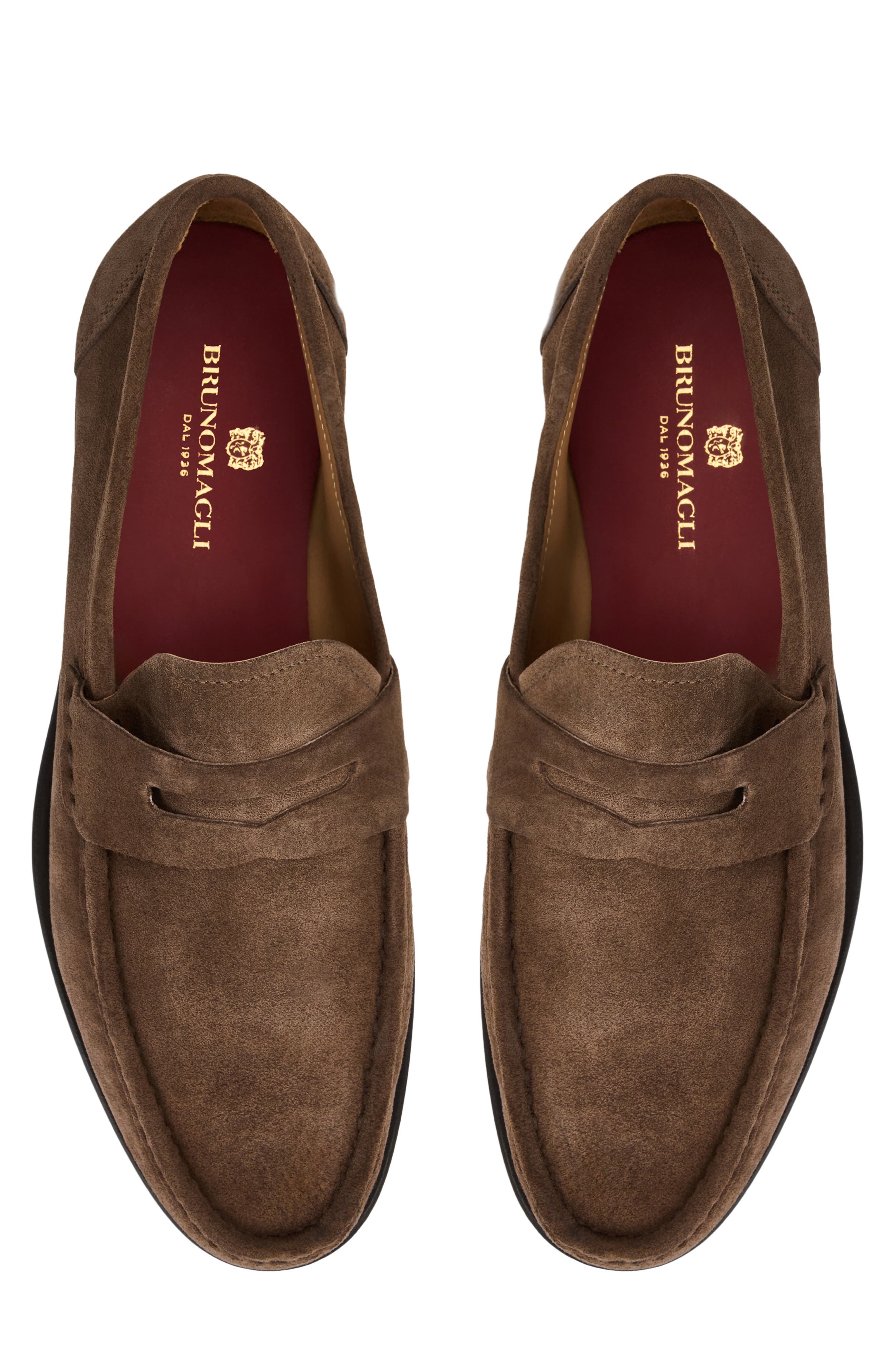 Lombardo Wrapped Moc Toe Penny Loafer, Alternate, color, BROWN SUEDE