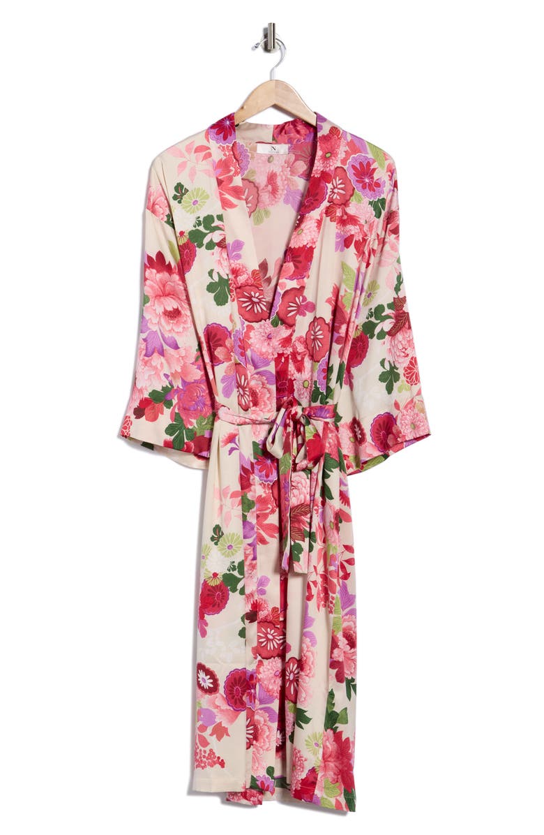 Natori Floral Satin Robe, Alternate, color, 