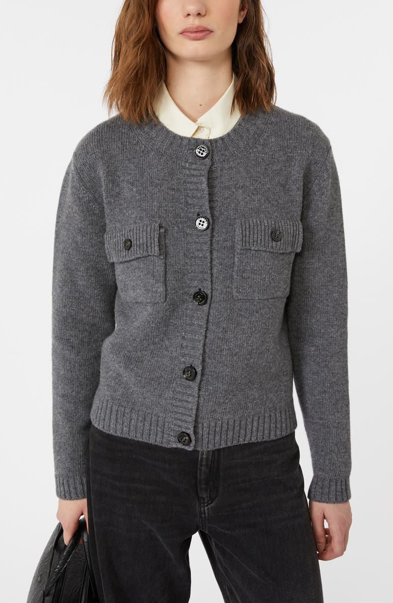 Weekend Max Mara Olbia Virgin Wool Crewneck Cardigan, Alternate, color, Dark Grey