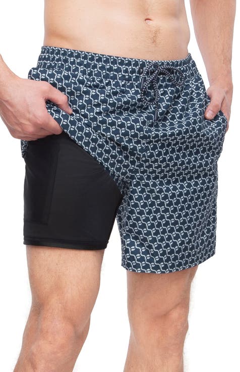 Men's 7" Compression Liner Swim Trunks with Back Zipper Pocket, UPF 50+