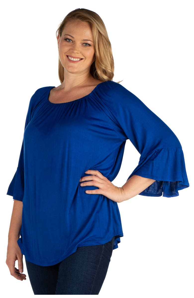 24seven Comfort Apparel Plus Size Bell Sleeve Loose Fit Tunic Top, Alternate, color, Blue