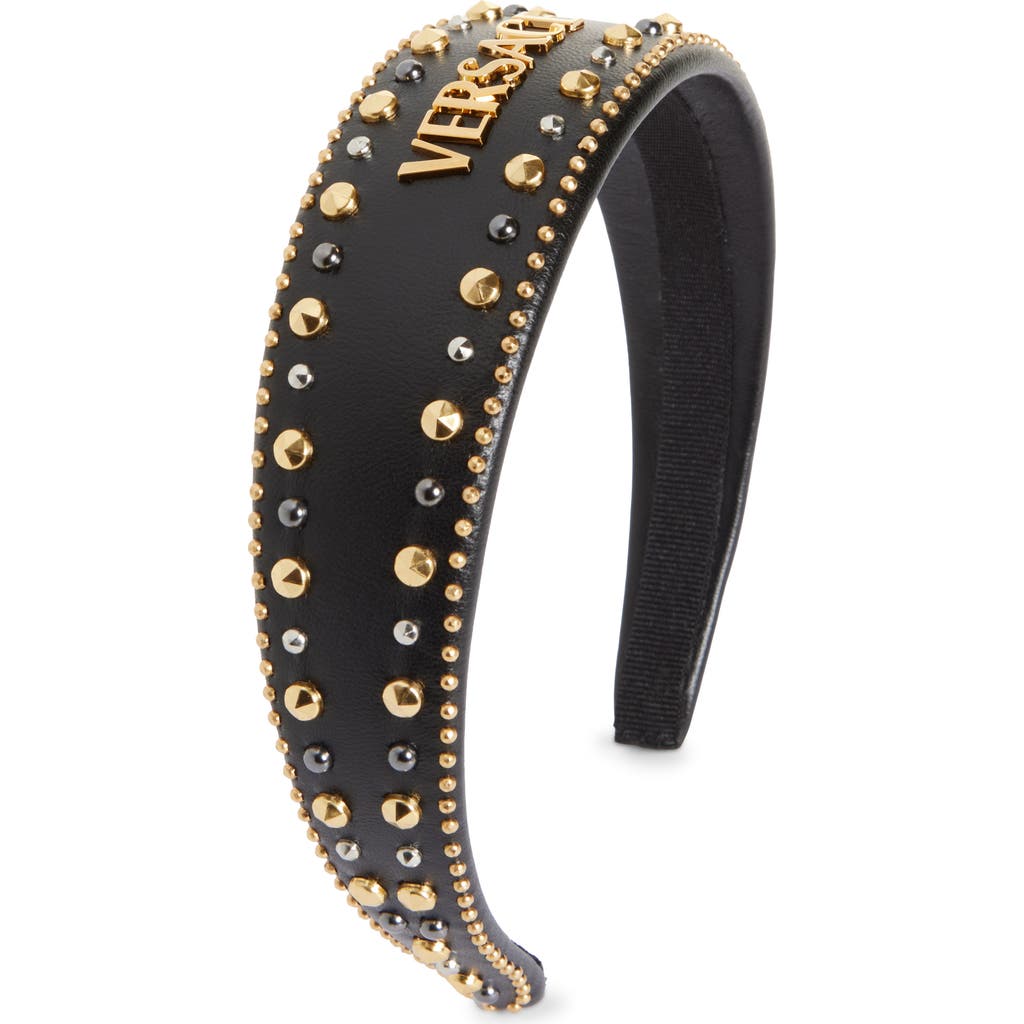 Versace Studded Leather Headband In Black