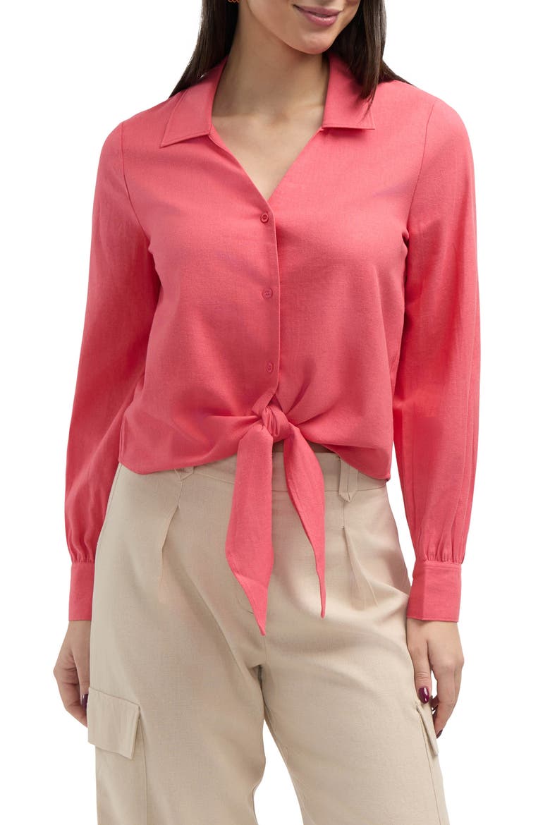 Tie Front Shirt, Main, color, CORAL