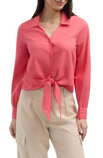 Ellen Tracy Tie Front Shirt In Coral