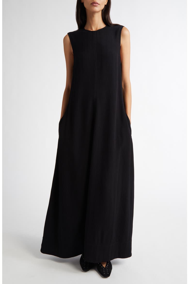 Woven Stripe Sleeveless A-Line Dress, Main, color, BLACK