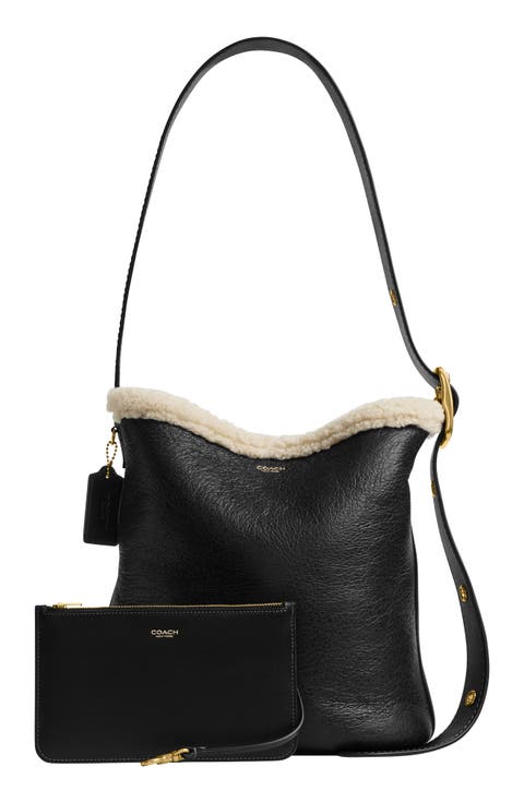 Bleecker Bucket Bag with Genuine Shearling Trim