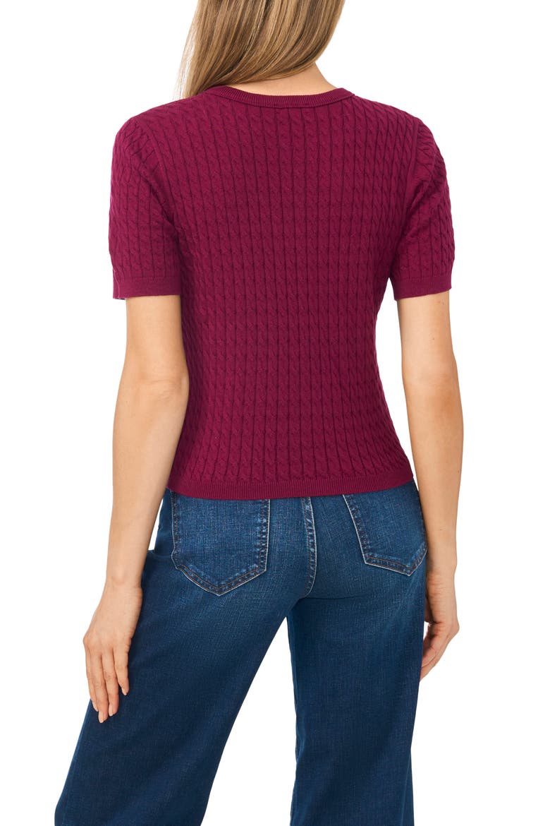 Cable Stitch Short Sleeve Crewneck Sweater, Alternate, color, PURE PLUM