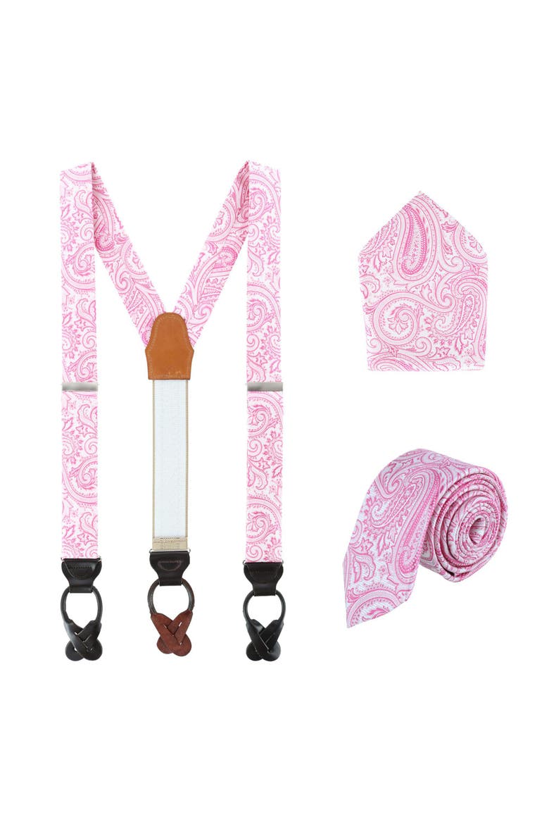 Sobee Paisley Brace Necktie & Pocket Square, Main, color, Pink