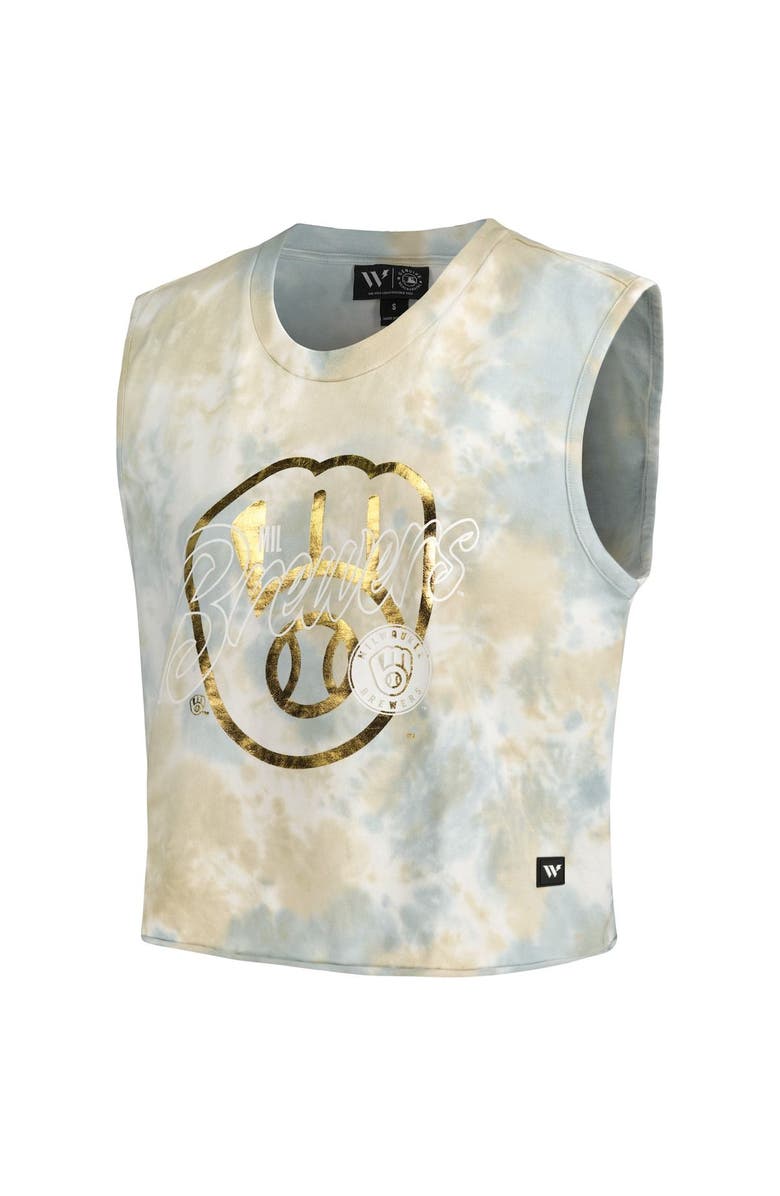 THE WILD COLLECTIVE Women's The Wild Collective White Milwaukee Brewers Washed Muscle Tank Top, Alternate, color, White