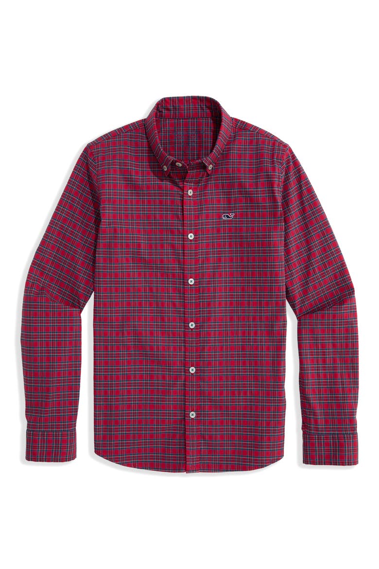 Kids' Skysail Gingham Performance Button Down Shirt, Alternate, color, RED VELVET