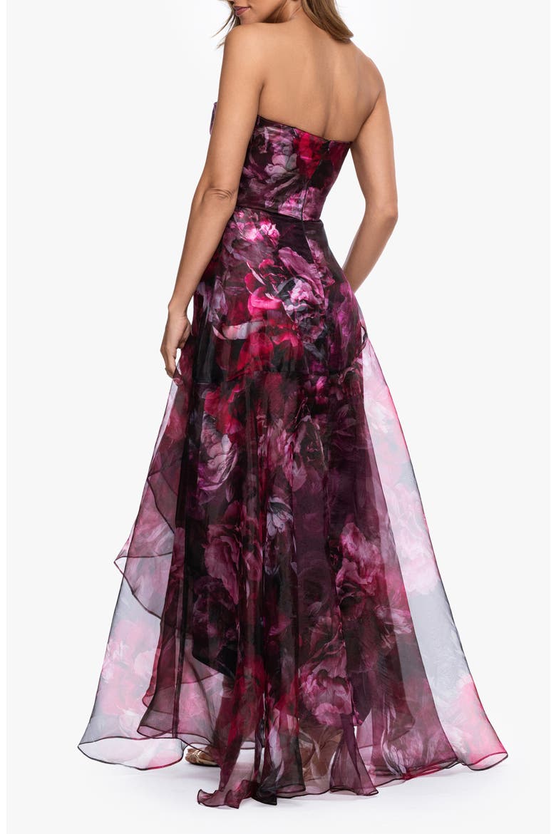 Floral Print Strapless Gown, Alternate, color, WINE/ BLACK
