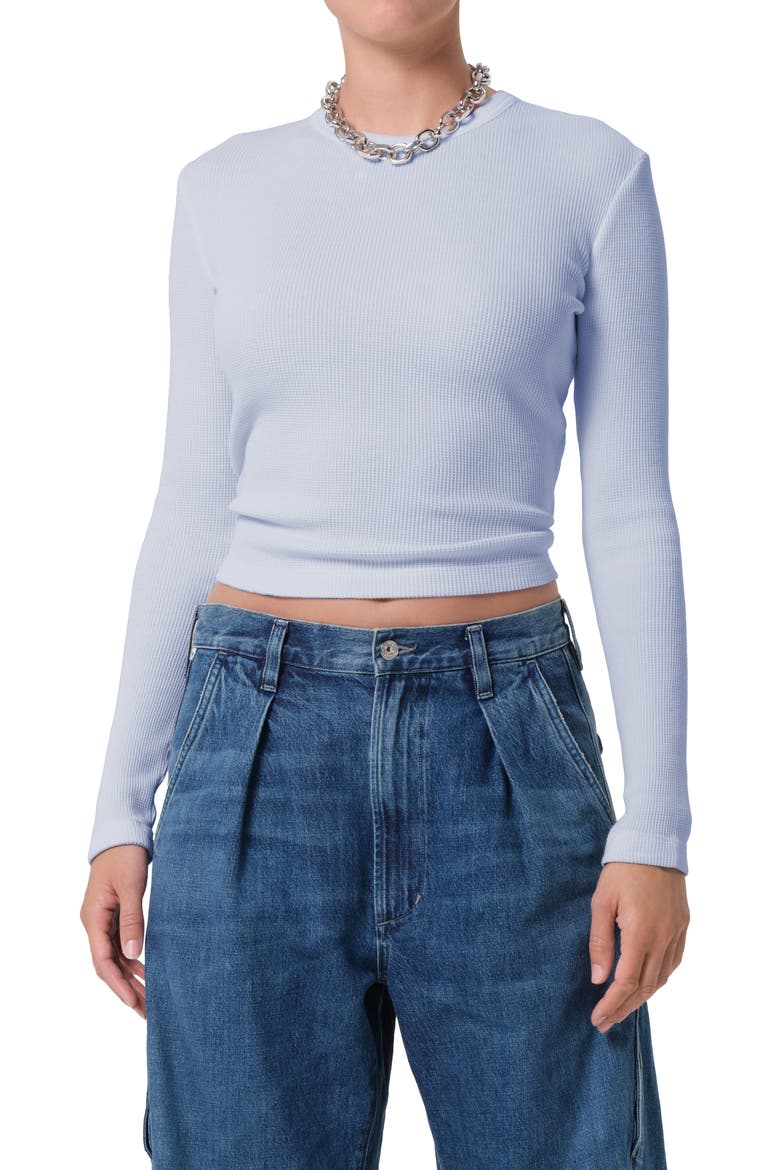 Pilar Long Sleeve Recycled Cotton Waffle Knit T-Shirt, Main, color, PERRI LT INDIG