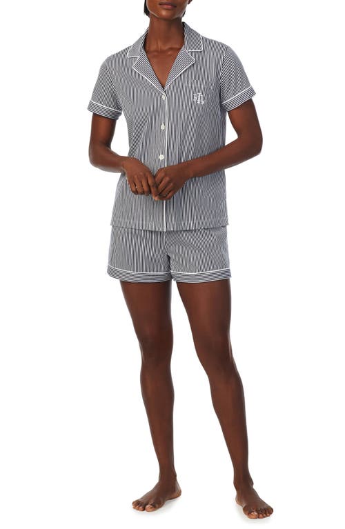 Shop Ralph Lauren Lauren  Print Short Pajamas In Navy White Sripe