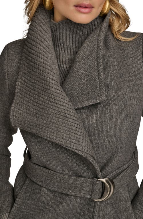 Donna Karan New York Rib Belted Wool Blend Wrap Coat With Bib In Multi