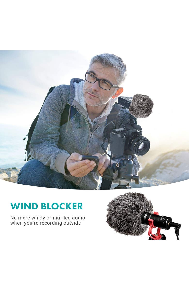 MOVO WS-G9 Furry Outdoor Microphone Windscreen Muff for Portable Digital Recorders up to 3 X 1.5", Alternate, color, Black