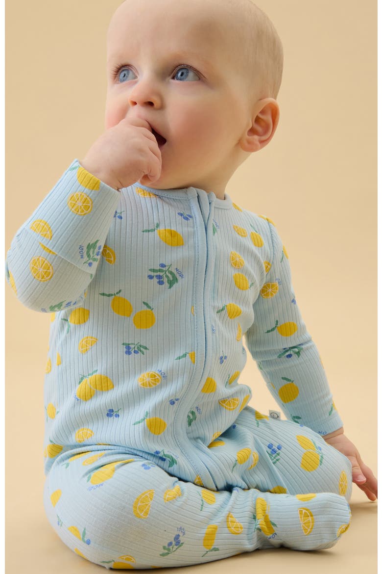 Ribbed Two Way Zip-Up Sleepsuit, Alternate, color, Citrus & Omphalodes