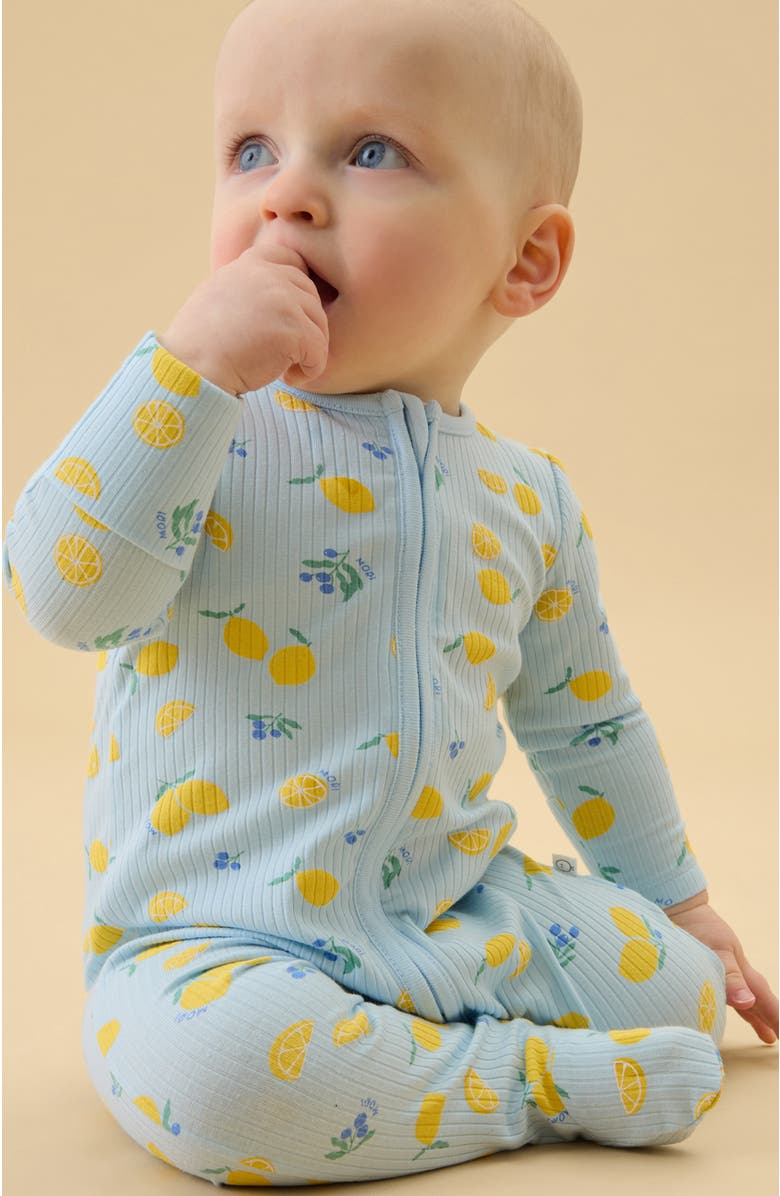 MORI Ribbed Two Way Zip-Up Sleepsuit, Alternate, color, Citrus & Omphalodes
