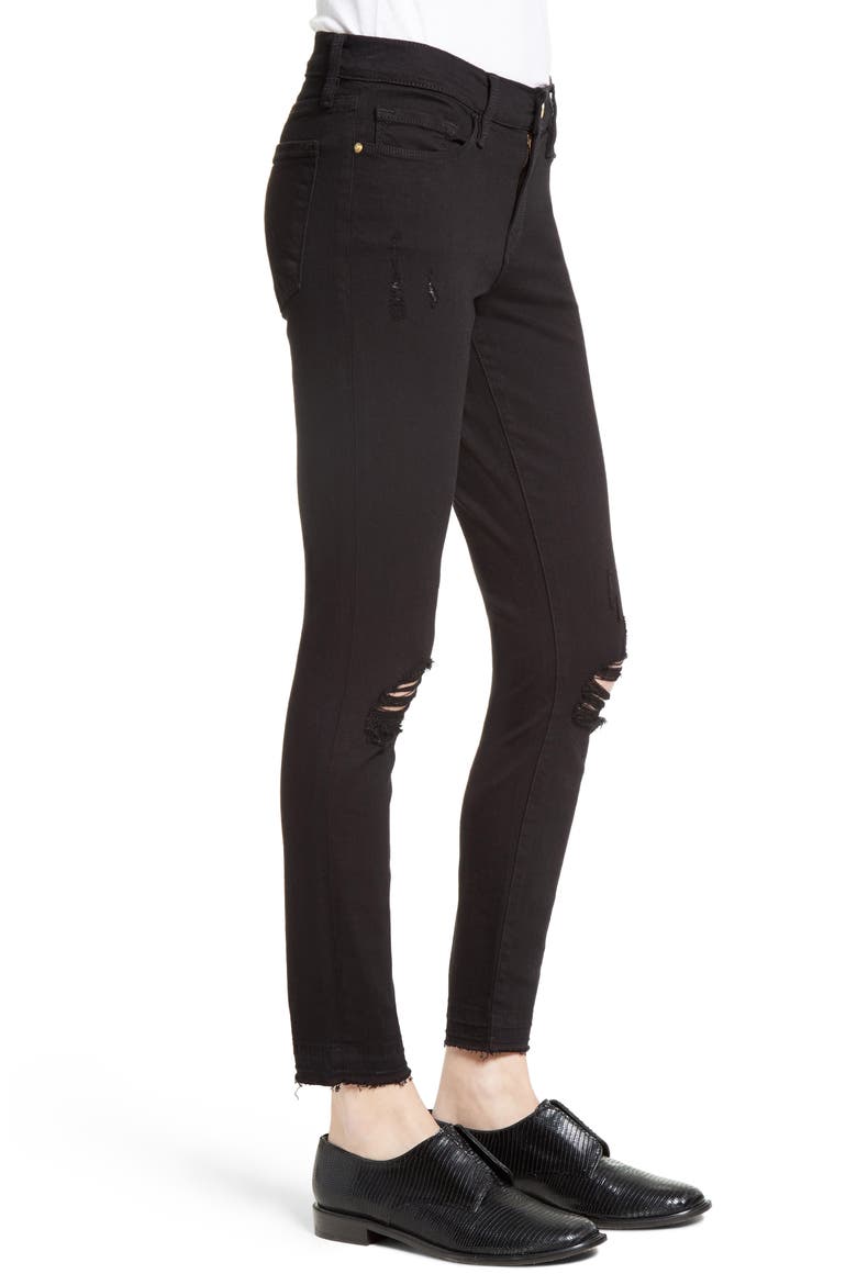 Distressed Release Hem Skinny Jeans, Alternate, color, LILAC FILM NOIR