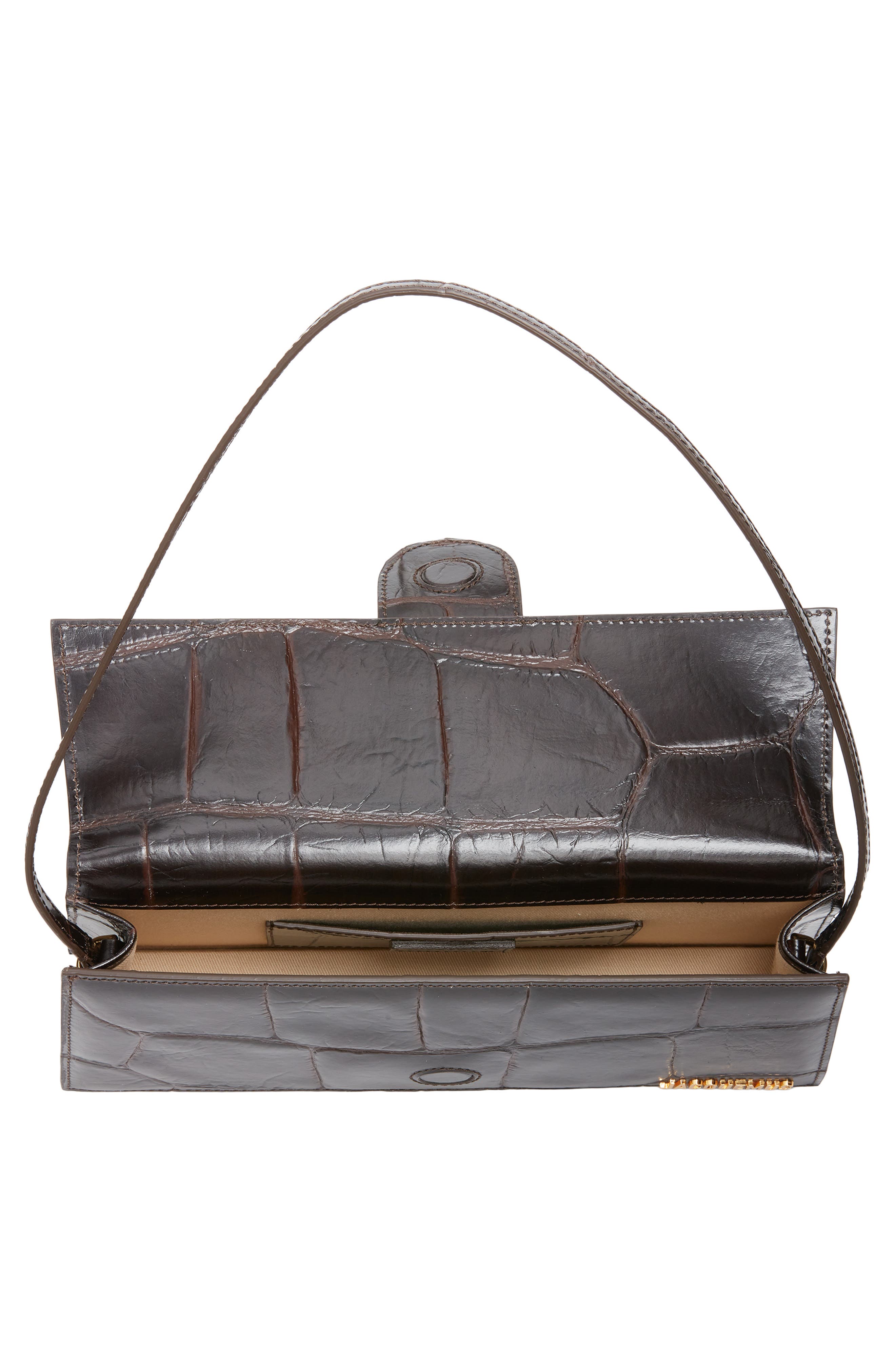 Jacquemus Le Bambino Croc Embossed Leather Shoulder Bag, Alternate, color, Dark Brown 880