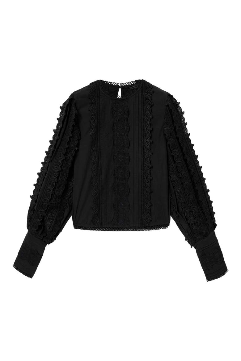 Hart Lace Embroidered Bishop Sleeve Top, Alternate, color, BLACK