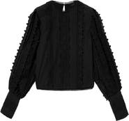 AllSaints Hart Lace Embroidered Bishop Sleeve Top