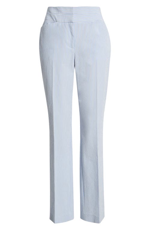 Tahari Asl Stripe Bootcut Seersucker Pants In Blue White
