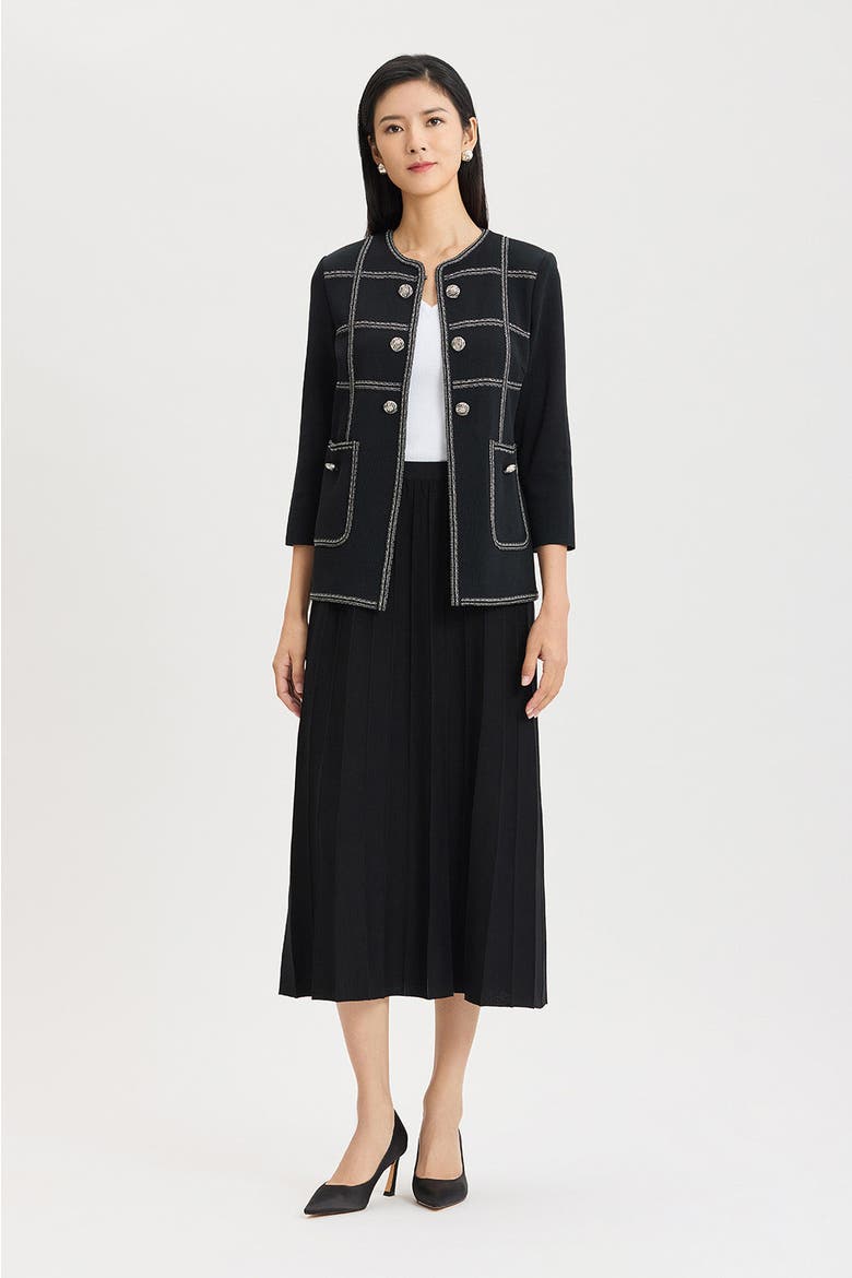 Heritage Grid Trim Knit Jacket, Alternate, color, Black/Ivory