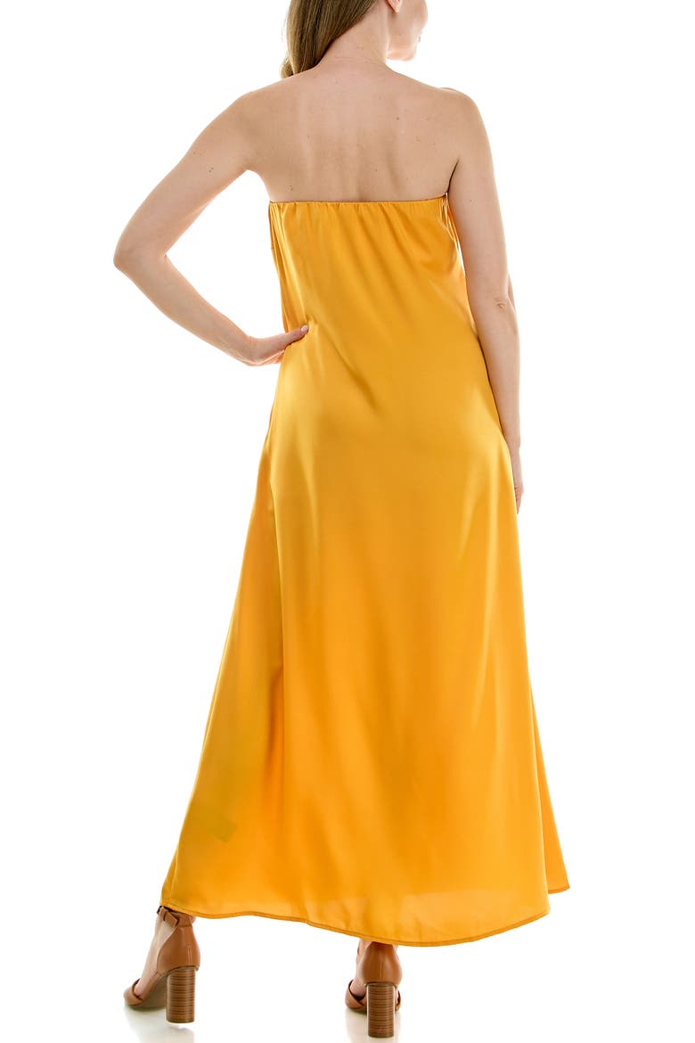 Satin Strapless Maxi Dress, Alternate, color, GOLD MUSTARD