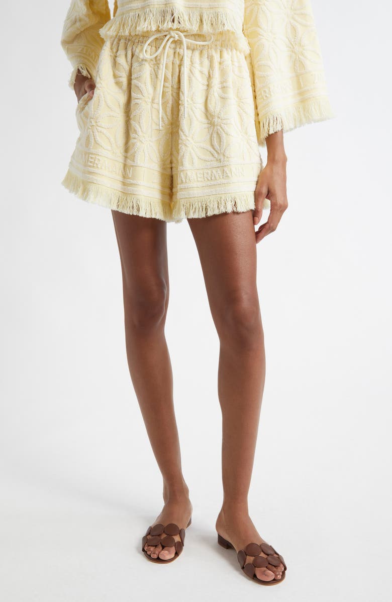 Zimmermann Coco Jacquard Terry Cloth Shorts, Main, color, Yellow/ Cream