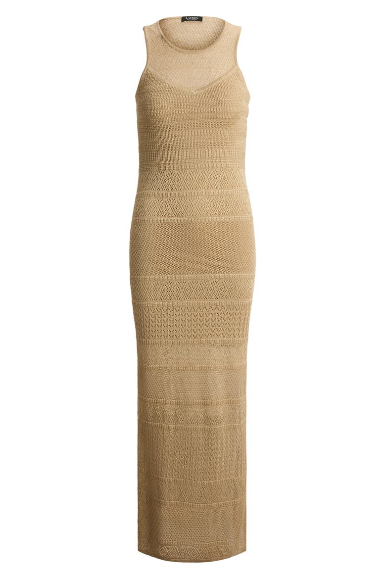Pointelle Sleeveless Maxi Dress, Alternate, color, BIRCH BEIGE/ MULTI