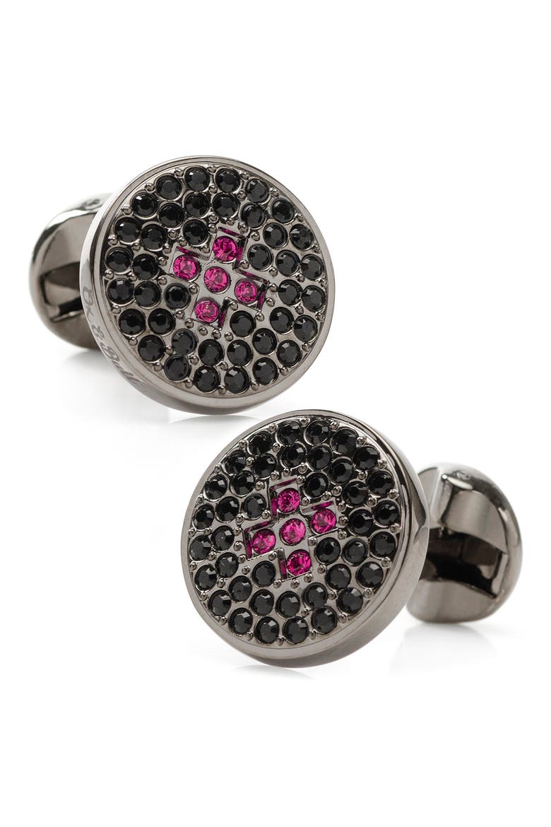 Crystal Button Cuff Links, Main, color, BLACK