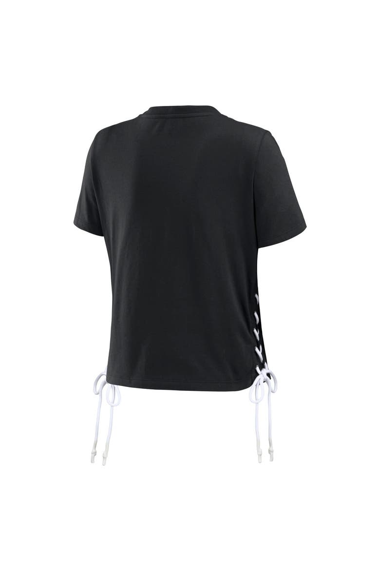 Women's WEAR by Erin Andrews Black Super Bowl LVIII Cropped Lace-Up T-Shirt, Alternate, color, Black