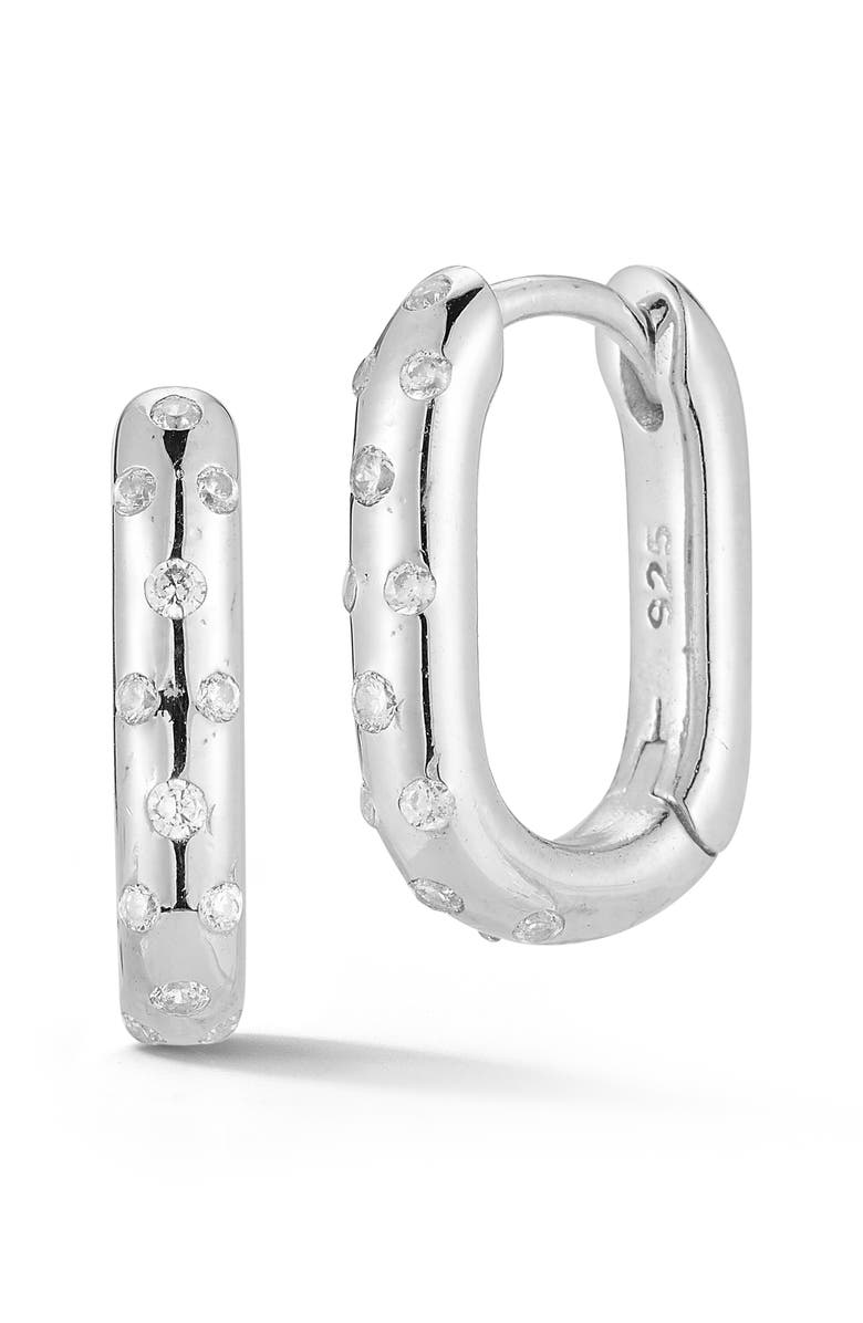 GLAZE JEWELRY Cubic Zirconia Oval Huggie Hoop Earrings, Main, color, Silver