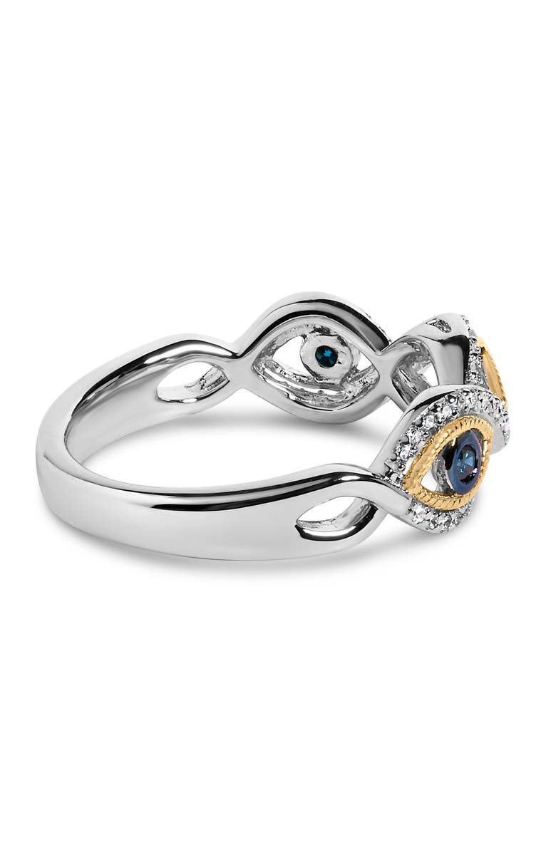 Haus of Brilliance Sterling Silver 1/4 Cttw Blue and White Diamond Evil Eye Band Ring, Alternate, color, Silver