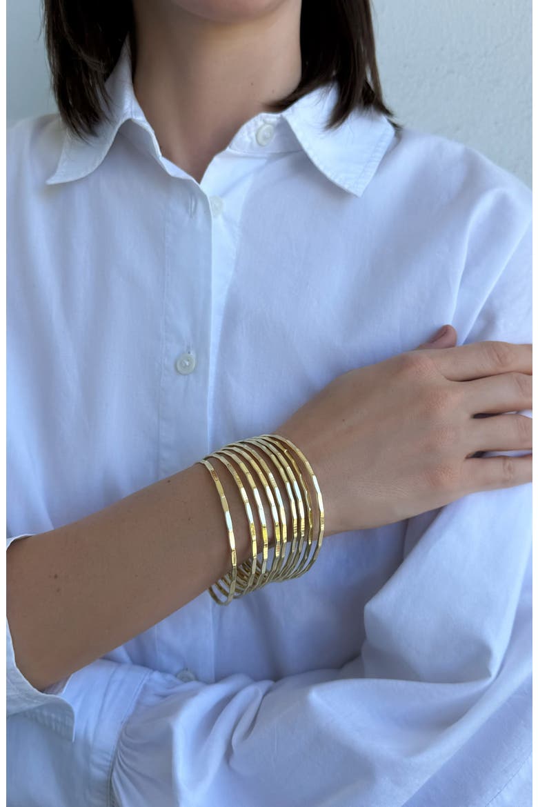 Set of 9 Thin Bangle Bracelets, Alternate, color, GOLD