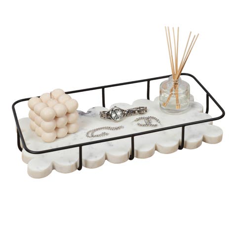 Monarch Modern Industrial Metal/Marble Scalloped Base Vanity Tray