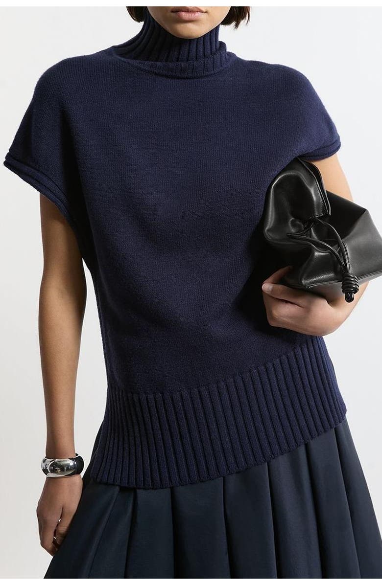 Karen Millen High Neck Knitted Tunic Top, Alternate, color, Navy