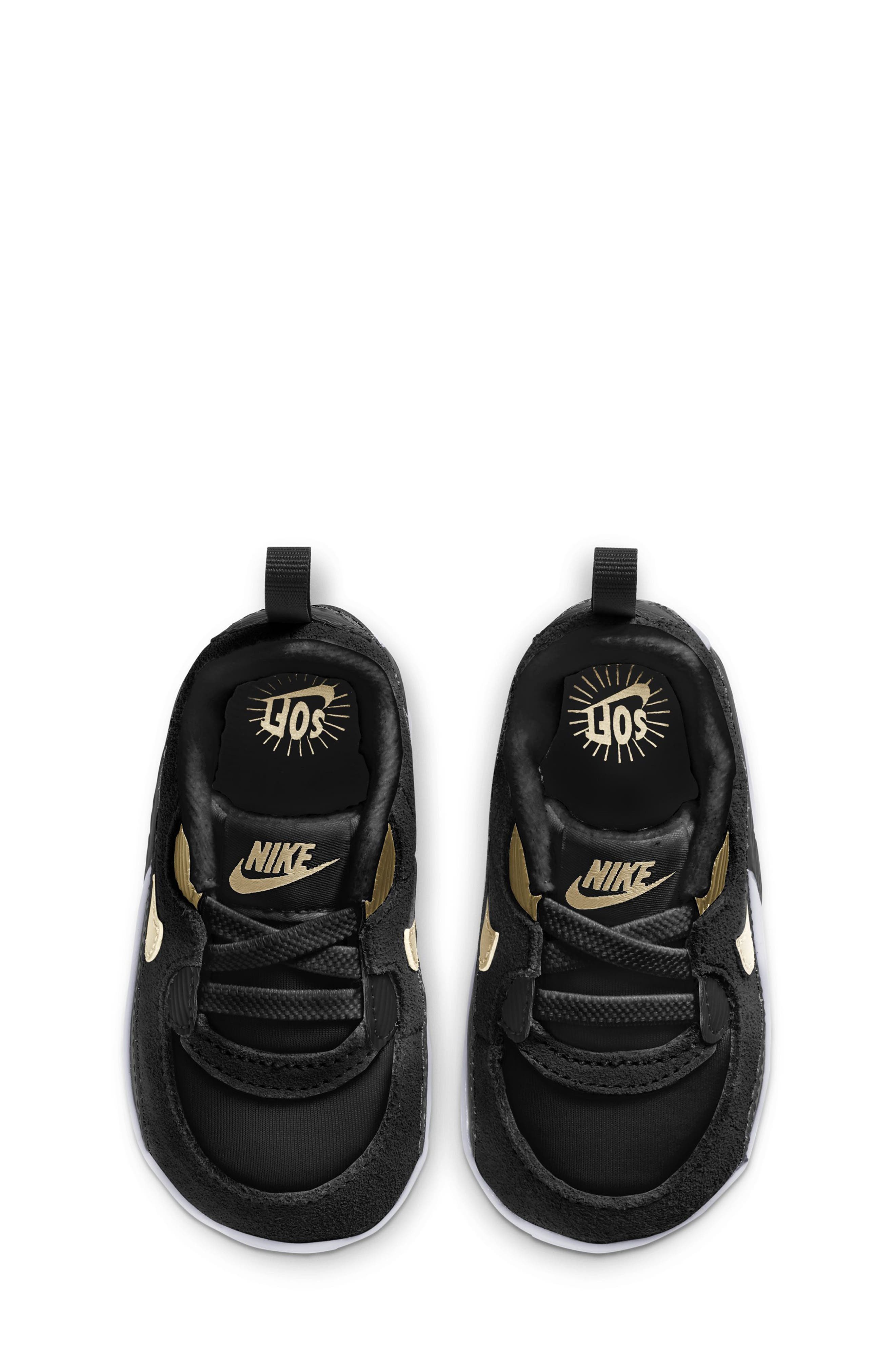 Air Max 90 Crib Sneaker, Alternate, color, BLACK/ GOLD/ BLACK