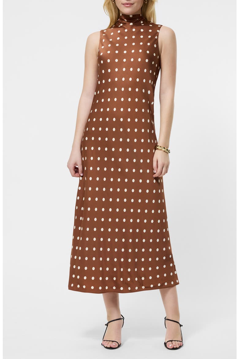 Ennis Sleeveless Satin Midi Dress, Main, color, CAFE BROWN/ PORCELAIN CREAM